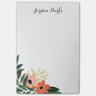 Notas Post-it® Monograma de borde floral de moda