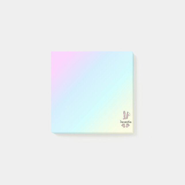 Notas Post-it® Monograma de conejito rosado de Pascua (Anverso)