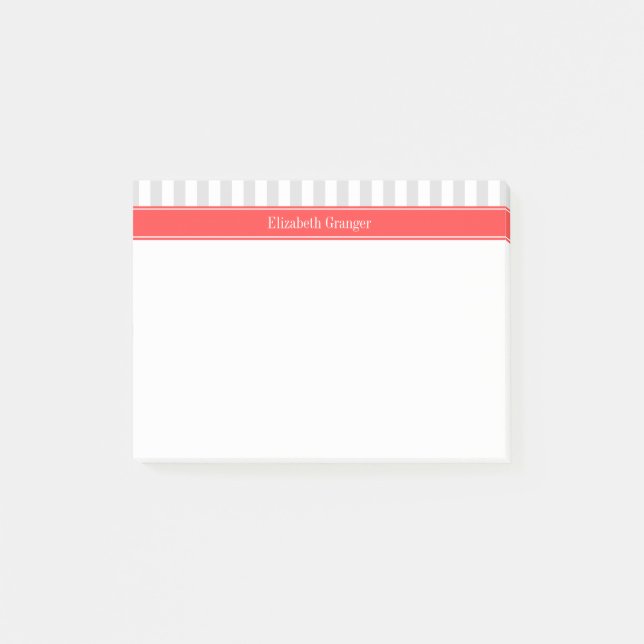 Notas Post-it® Monograma De Coral De Rayo Blanco Gris (Anverso)