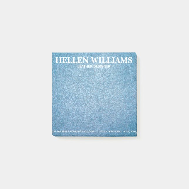 Notas Post-it® Monograma de cuero falso de textura azul (Anverso)