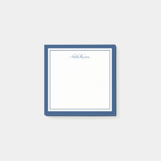 Notas Post-it® Monograma de dos bordes azul de la marina con guió