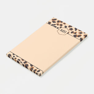 Notas Post-it® Monograma de estampado de leopardo marrón negro mo