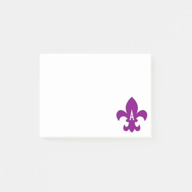 Notas Post-it® Monograma de flor morado y blanco de liis (Anverso)