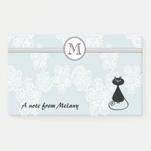 Notas Post-it® Monograma de gato negro de encaje elegante
