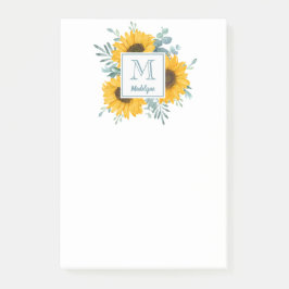 Notas Post-it® Monograma de girasol nombre floral personalizado