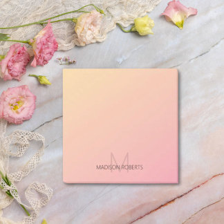 Notas Post-it® Monograma de gradiente rosa amarillo pastel