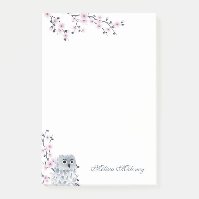 Notas Post-it® Monograma de gris rosado de búho blanco (Anverso)