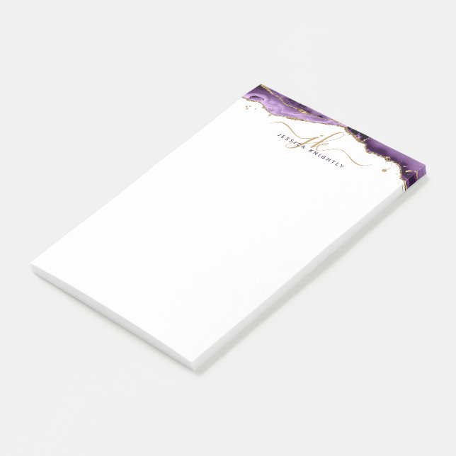 Notas Post-it® Monograma de guión de Purpurina de oro de Geode Pu (En perspectiva)