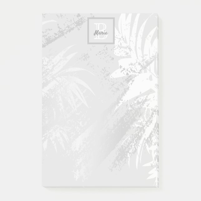 Notas Post-it® Monograma de hojas de palmera tropicales blancas (Anverso)