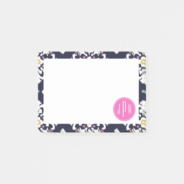 Notas Post-it® Monograma de Ikat y Pink (Anverso)