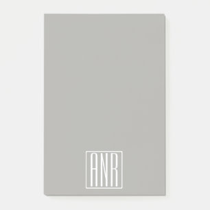 Notas Post-it® Monograma de Iniciales Blanco Sobre Gris Claro
