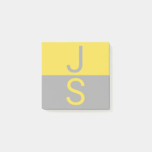 Notas Post-it® Monograma de iniciativas modernas amarillas y gris
