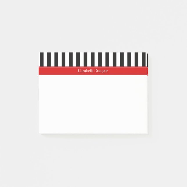 Notas Post-it® Monograma de la cinta roja de banda blanca negra (Anverso)