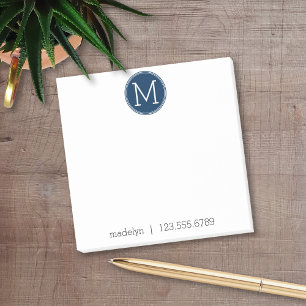 Notas Post-it® Monograma de la marina con nombre y número de cont