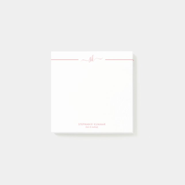Notas Post-it® Monograma de letra script rosa personalizado minim (Anverso)