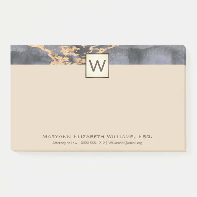 Notas Post-it® Monograma de mármol dorado ejecutivo (Anverso)