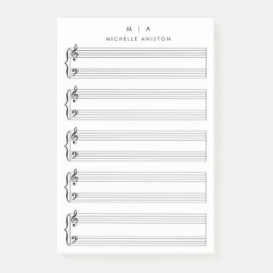 Notas Post-it® Monograma de música de hojas en blanco Minimalista