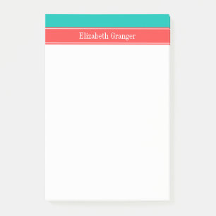 Notas Post-it® Monograma de nombre con cinta roja coral y verde t