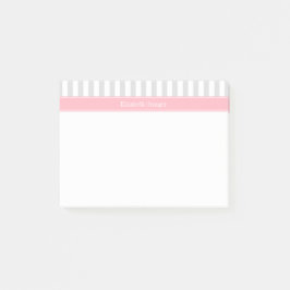Notas Post-it® Monograma de nombre con raya blanca gris Lt rosa