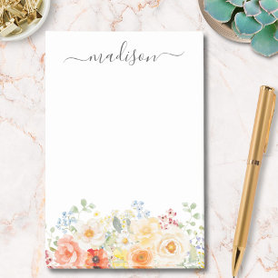 Notas Post-it® Monograma de nombre personalizado acuarela floral 