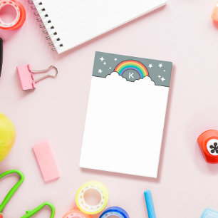 Notas Post-it® Monograma de nubes arco iris y estrellas retro