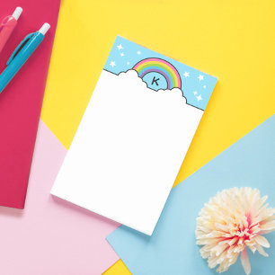 Notas Post-it® Monograma de nubes arcoiris y estrellas