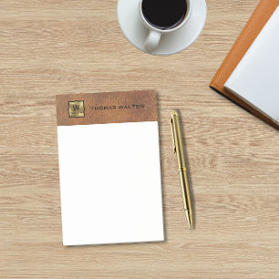 Notas Post-it® Monograma de Oro Cuero Genuino con Aspecto Elegant