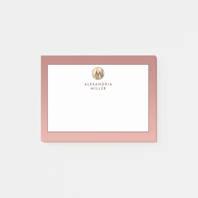 Notas Post-it® Monograma de oro rosa rosa moderno (Anverso)