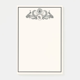 Notas Post-it® Monograma de Pavos Reales Vintage Marfil BG