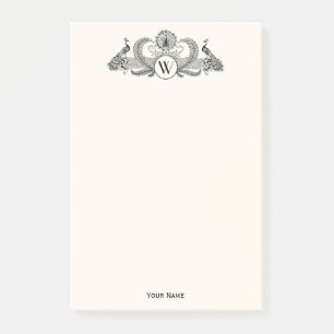Notas Post-it® Monograma de Pavos Reales Vintage Marfil BG