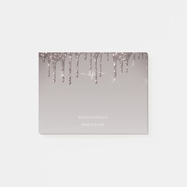 Notas Post-it® Monograma de personal empresarial Rosa Purpurina d (Anverso)