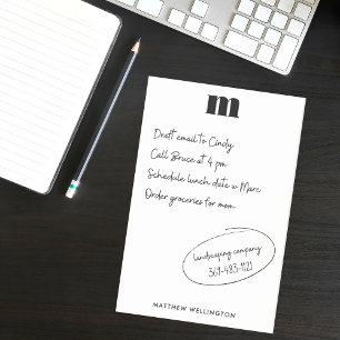 Notas Post-it® Monograma de Personalizado blanco negro sólido mín