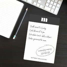 Notas Post-it® Monograma de Personalizado blanco negro sólido mín