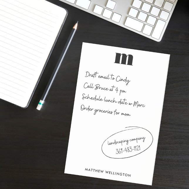 Notas Post-it® Monograma de Personalizado blanco negro sólido mín (Subido por el creador)