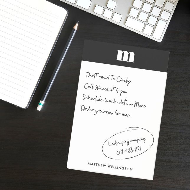 Notas Post-it® Monograma de Personalizado blanco negro sólido mín (Subido por el creador)