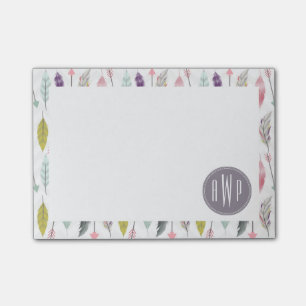 Notas Post-it® Monograma de plumas y flechas