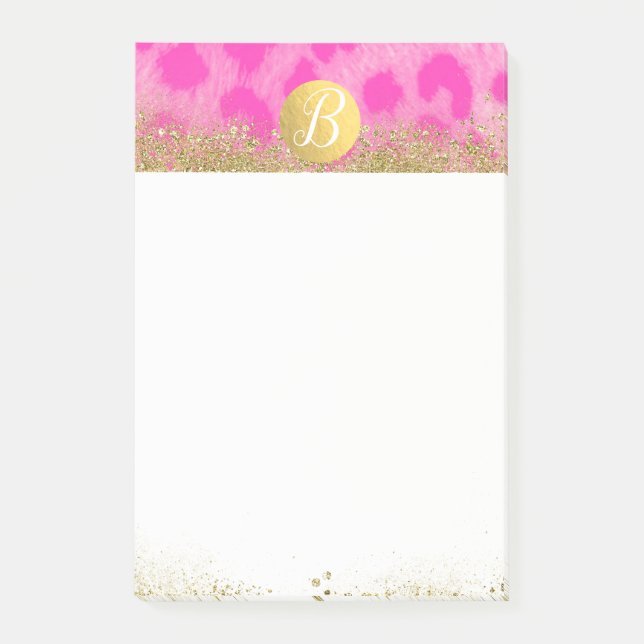 Notas Post-it® Monograma de Purpurina Dorada con Estampado de Gue (Anverso)