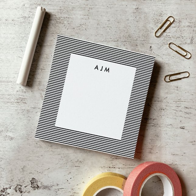 Notas Post-it® Monograma de Rayas Clásicas Negras (Classic Black Stripes Monogram Post-it Notes)