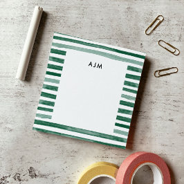 Notas Post-it® Monograma de rayas de acuarela verde