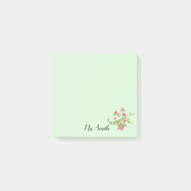 Notas Post-it® Monograma de rúcula floral de Clover (Anverso)