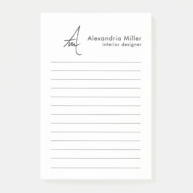 Notas Post-it® Monograma de script minimalista enlazado (Anverso)