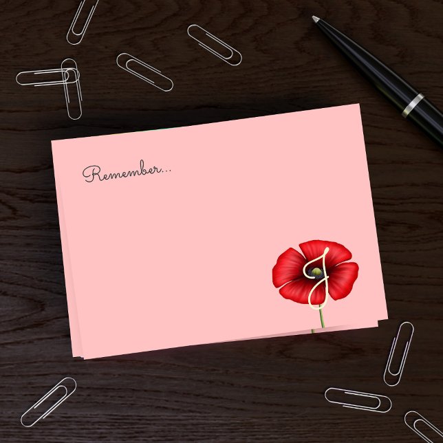 Notas Post-it® Monograma del bonito Rojo Rosado (Pretty pink poppy post it notes with space for your initial. Pick up a pack today!)