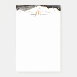 Notas Post-it® Monograma del guión del Purpurina de oro de la ago