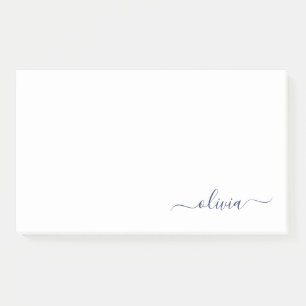 Notas Post-it® Monograma del guión moderno azul de la Marina