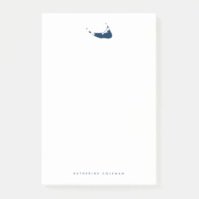 Notas Post-it® Monograma del mapa de la isla Nantucket Azul de la (Anverso)