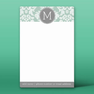 Notas Post-it® Monograma del modelo de Damasco de tinta y gris