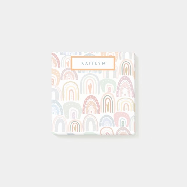 Notas Post-it® Monograma del patrón de arcoiris corto (Anverso)