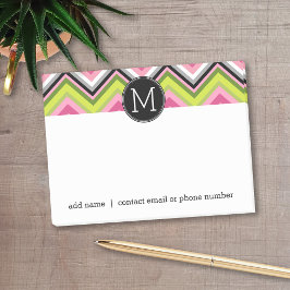Notas Post-it® Monograma del patrón de cheurón rosa, limón y negr