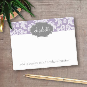Notas Post-it® Monograma del patrón de Damasco de color morado y