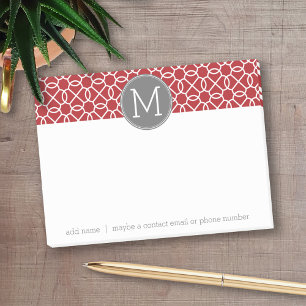 Notas Post-it® Monograma del patrón geométrico rojo y gris